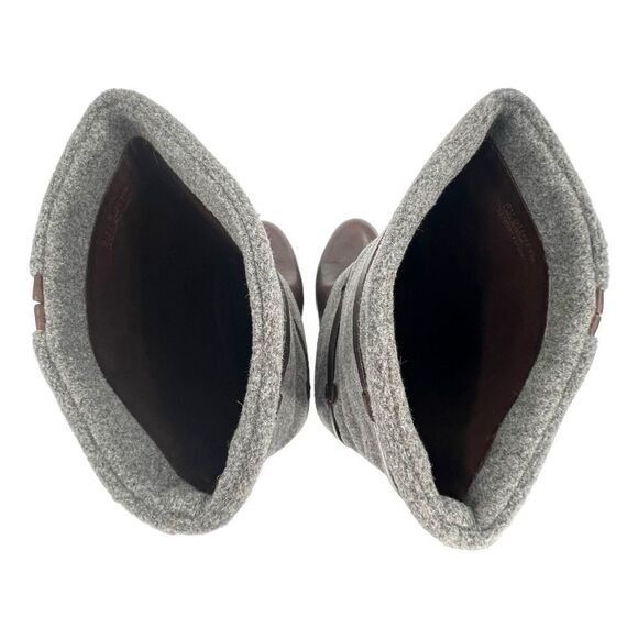 Cole Haan Air Kennedy Buckle Belted Dark Brown Leather Grey Felt Wool Boots 8.5 - Picture 6 of 15